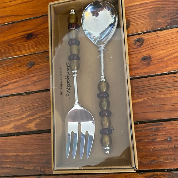 SimplyDesignz Amber Glass Handle Salad Serving Set NWT - Picture 16 of 16